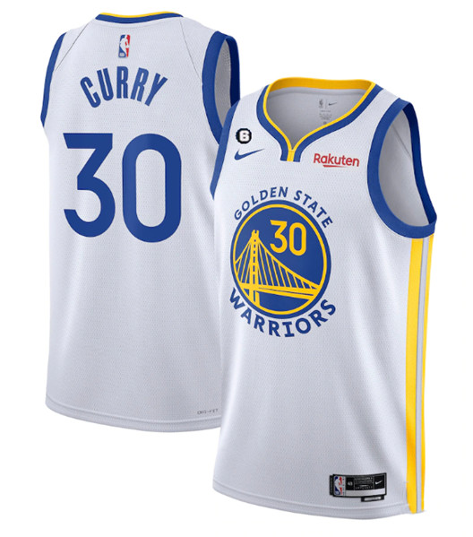 Golden State Warriors #30 Stephen Curry White With No.6 Patch Stitched Jersey