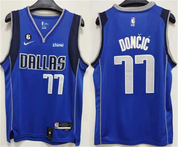 Dallas Mavericks #77 Luka Doncic Blue No.6 Patch Stitched Jersey