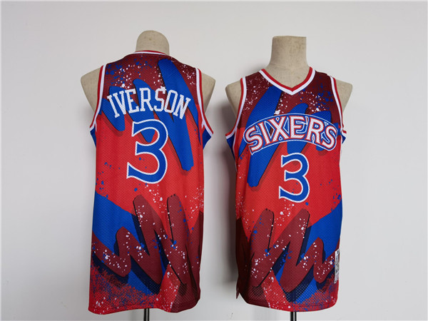 Philadelphia 76ers #3 Allen Iverson Red Black Throwback basketball Jersey