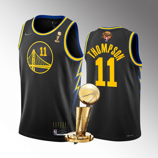 Golden State Warriors #11 Klay Thompson Black 2022 NBA Finals Champions Stitched Jersey