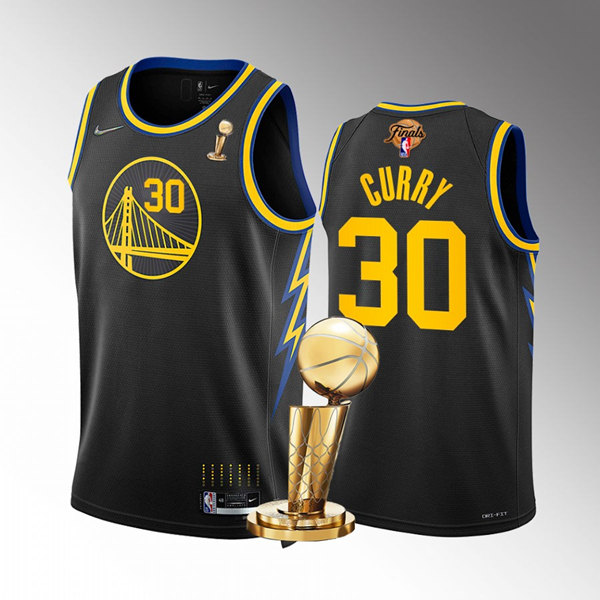 Golden State Warriors #30 Stephen Curry Black 2022 NBA Finals Champions Stitched Jersey