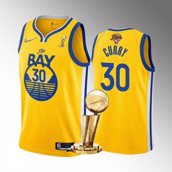 Golden State Warriors #30 Stephen Curry Gold 2022 NBA Finals Champions Stitched Jersey