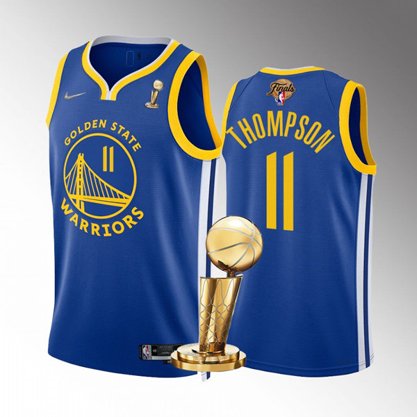 Golden State Warriors #11 Klay Thompson Royal 2022 NBA Finals Champions Stitched Jersey