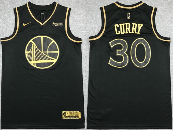 Golden State Warriors #30 Stephen Curry Black Gold Stitched Jersey