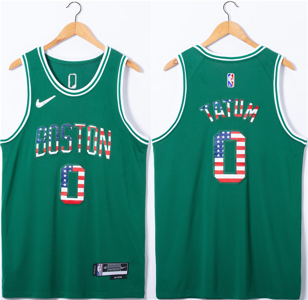 Boston Celtics #0 Jayson Tatum USA Flag Green Stitched Jersey