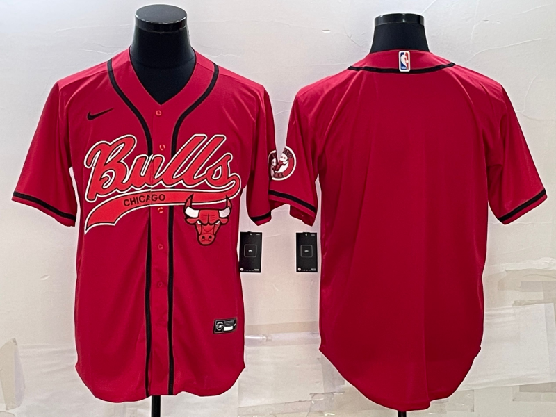 Chicago Bulls Blank Red With Patch Cool Base Stitched Baseball Jersey
