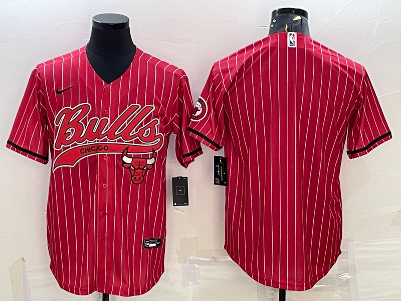 Chicago Bulls Blank Red Pinstripe With Patch Cool Base Stitched Baseball Jersey