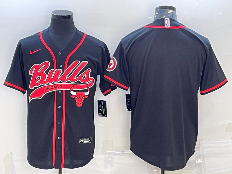 Chicago Bulls Blank Black Pinstripe With Patch Cool Base Stitched Baseball Jerseys
