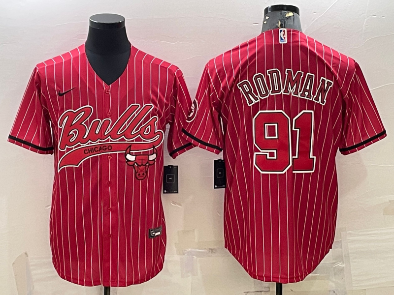 Chicago Bulls #91 Dennis Rodman Red With Patch Cool Base Stitched Baseball Jerseys