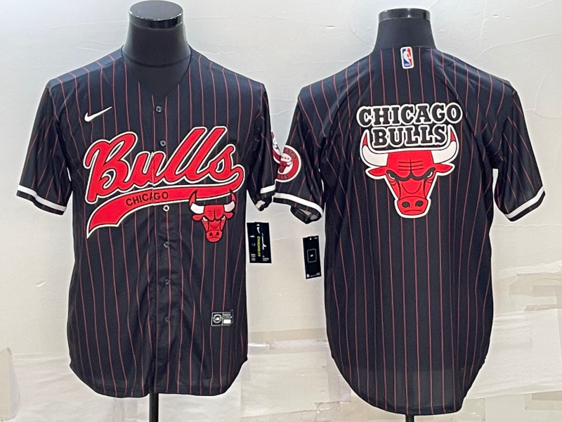 Chicago Bulls Black Pinstripe Team Big Logo With Patch Cool Base Stitched Baseball Jersey