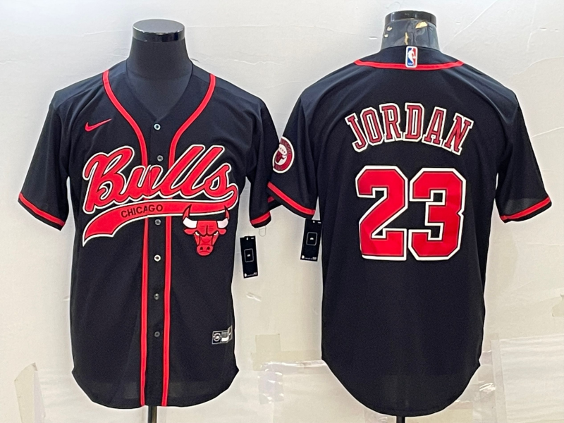 Chicago Bulls #23 Michael Jordan Black With Patch Cool Base Stitched Baseball Jersey