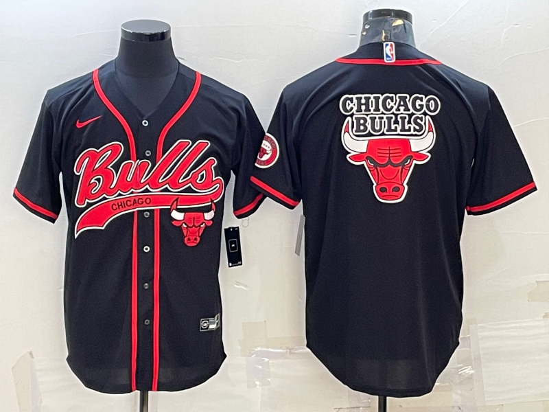 Chicago Bulls Blank Black Team Big Logo With Patch Cool Base Stitched Baseball Jersey