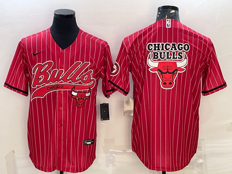 Chicago Bulls Blank Red Pinstripe Team Big Logo With Patch Cool Base Stitched Baseball Jersey