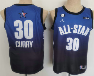 Golden State Warriors 30 Stephen Curry Navy Blue 2022 All Star 6 Patch Icon Sponsor Swingman Jersey