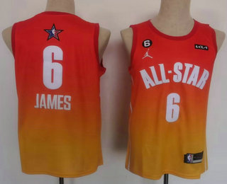 Los Angeles Lakers #6 LeBron James Orange 2022 All Star 6 Patch Icon Sponsor Swingman Jersey