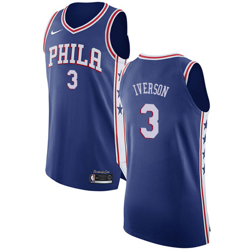 Nike 76ers #3 Allen Iverson Blue NBA Authentic Icon Edition Jersey