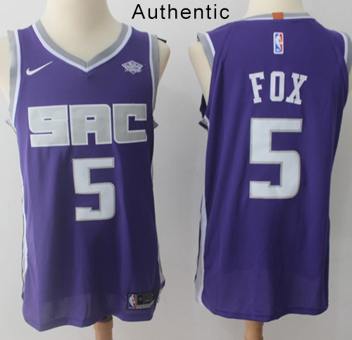 Nike Kings #5 De'Aaron Fox Purple NBA Authentic Icon Edition Jersey