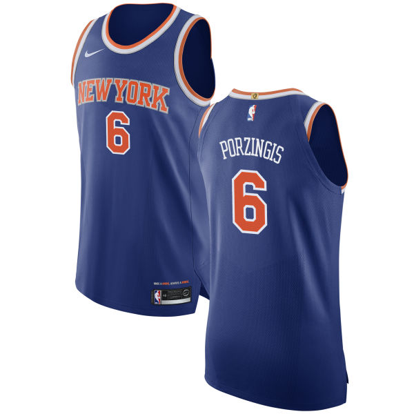 Nike Knicks #6 Kristaps Porzingis Blue NBA Authentic Icon Edition Jersey