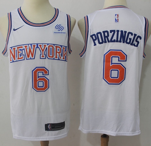 Nike Knicks #6 Kristaps Porzingis White NBA Swingman Hardwood Classics Jersey