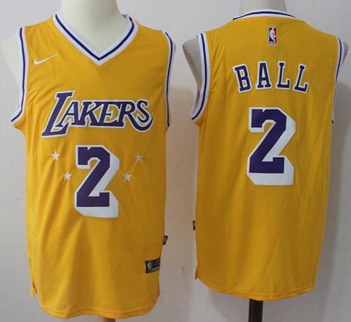Nike Lakers #2 Lonzo Ball Gold Throwback NBA Swingman Jersey