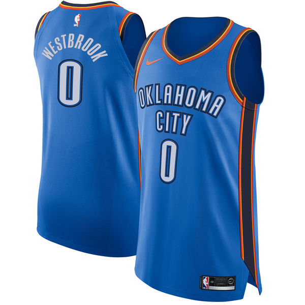 Nike Thunder #0 Russell Westbrook Blue NBA Authentic Icon Edition Jersey