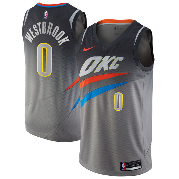 Nike Thunder #0 Russell Westbrook Gray NBA Swingman City Edition Jersey