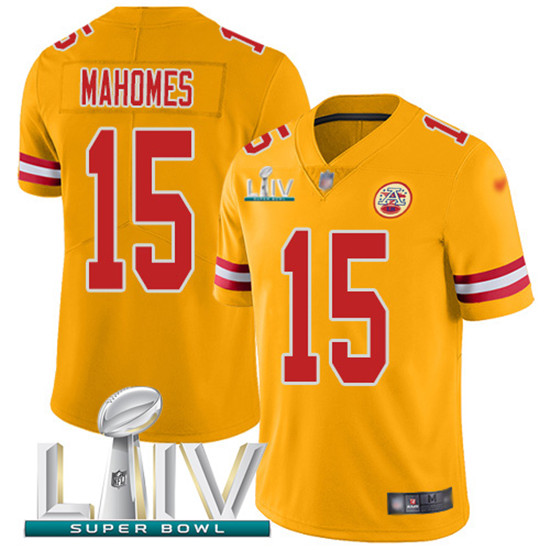 2020 Kansas City Chiefs #15 Patrick Mahomes Gold Super Bowl LIV 2020 Youth Stitched NFL Limited Inve