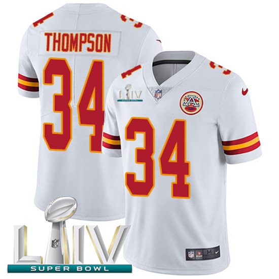 2020 Kansas City Chiefs #34 Darwin Thompson White Super Bowl LIV 2020 Youth Stitched NFL Vapor Untou