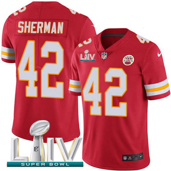 2020 Kansas City Chiefs #42 Anthony Sherman Red Super Bowl LIV 2020 Team Color Youth Stitched NFL Va