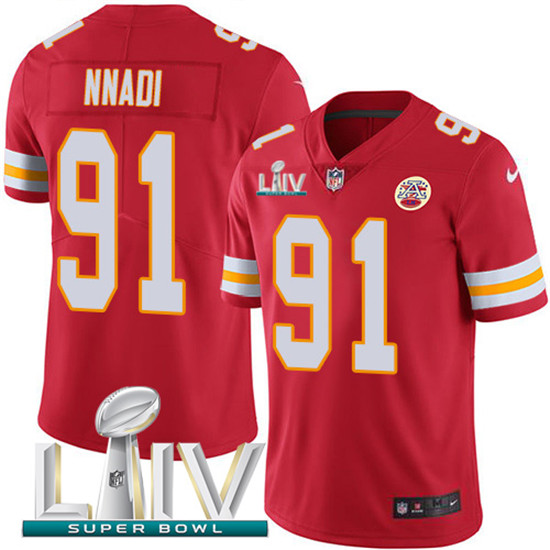 2020 Kansas City Chiefs #91 Derrick Nnadi Red Super Bowl LIV 2020 Team Color Youth Stitched NFL Vapo