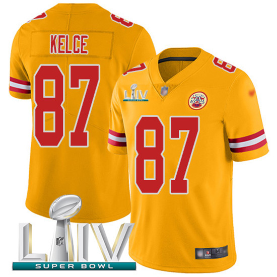 2020 Kansas City Chiefs #87 Travis Kelce Gold Super Bowl LIV 2020 Youth Stitched NFL Limited Inverte