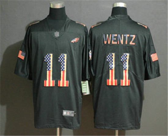 2020 Philadelphia Eagles #11 Carson Wentz 2019 Black Salute To Service USA Flag Fashion Limited Jers