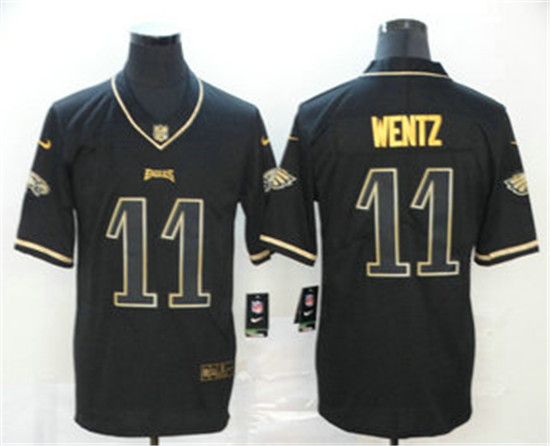 2020 Philadelphia Eagles #11 Carson Wentz Black 100th Season Golden Edition Jersey