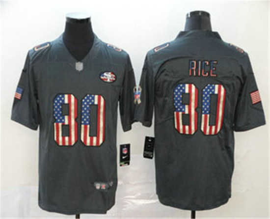 2020 San Francisco 49ers #80 Jerry Rice 2019 Black Salute To Service USA Flag Fashion Limited Jersey - Click Image to Close