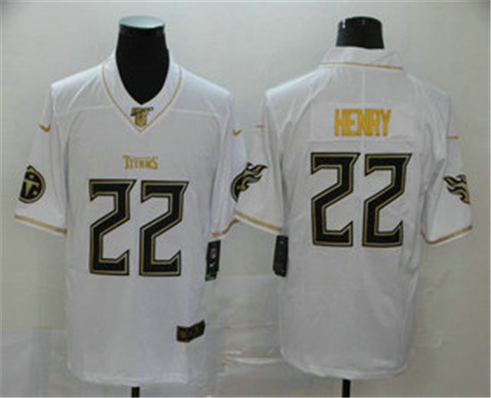 2020 Tennessee Titans #22 Derrick Henry White 100th Season Golden Edition Jersey