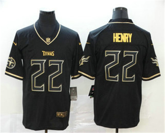 2020 Tennessee Titans #22 Derrick Henry Black 100th Season Golden Edition Jersey
