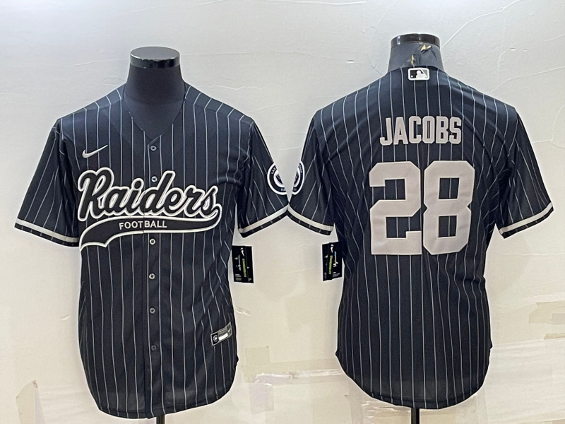 Las Vegas Raiders #28 Josh Jacobs Black With Patch Cool Base Stitched Baseball Jersey