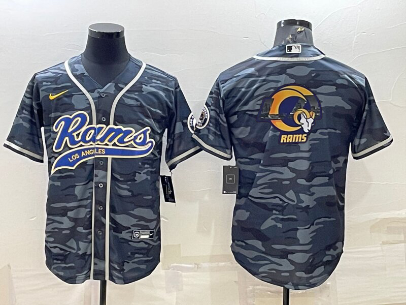 Los Angeles Rams Grey Camo Team Big Logo With Patch Cool Base Stitched Baseball Jersey