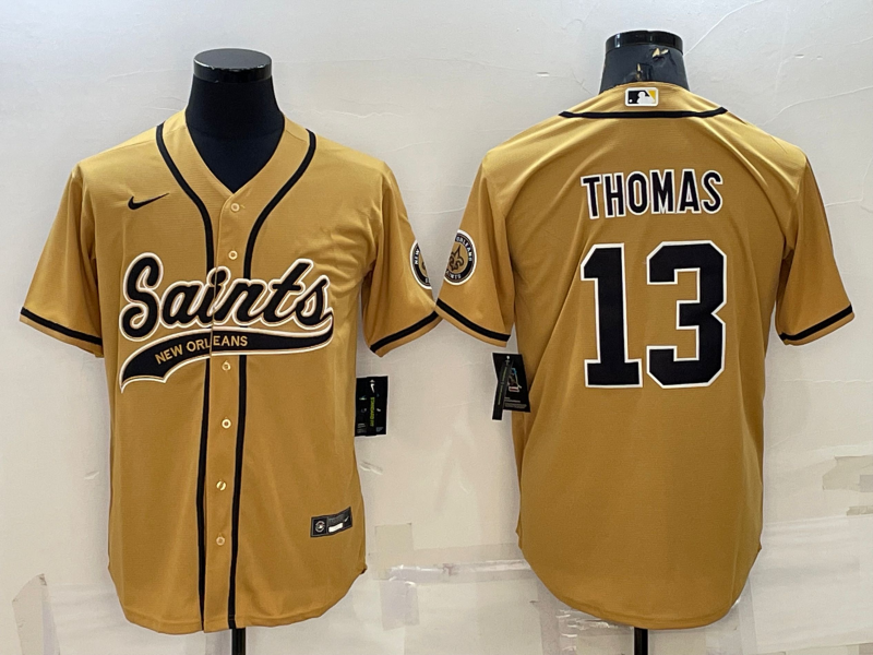 New Orleans Saints #13 Michael Thomas Gold With Patch Cool Base Stitched Baseball Jersey