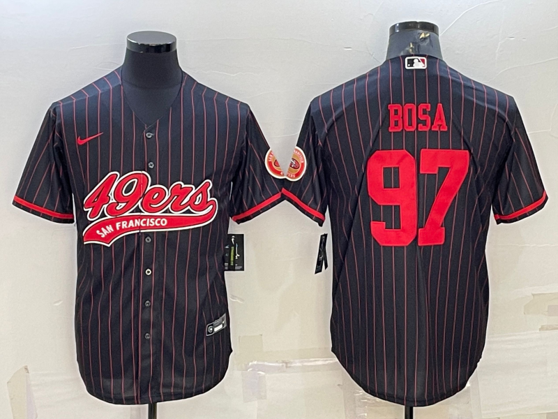 San Francisco 49ers #97 Nick Bosa Black With Patch Cool Base Stitched Baseball Jersey