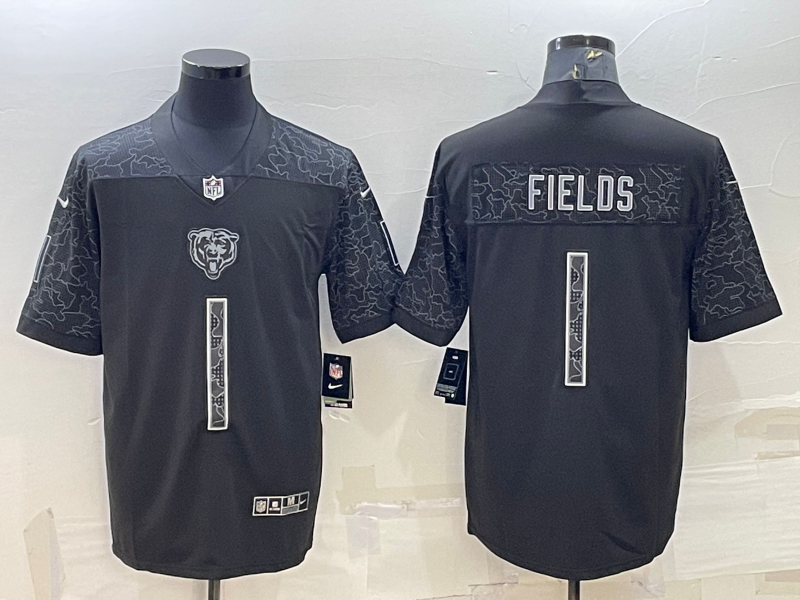 Chicago Bears Blank #1 Justin Fields Black Reflective Limited Stitched Football Jersey