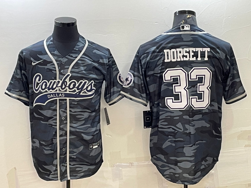 Dallas Cowboys #33 Tony Dorsett Grey Camo With Patch Cool Base Stitched Baseball Jersey