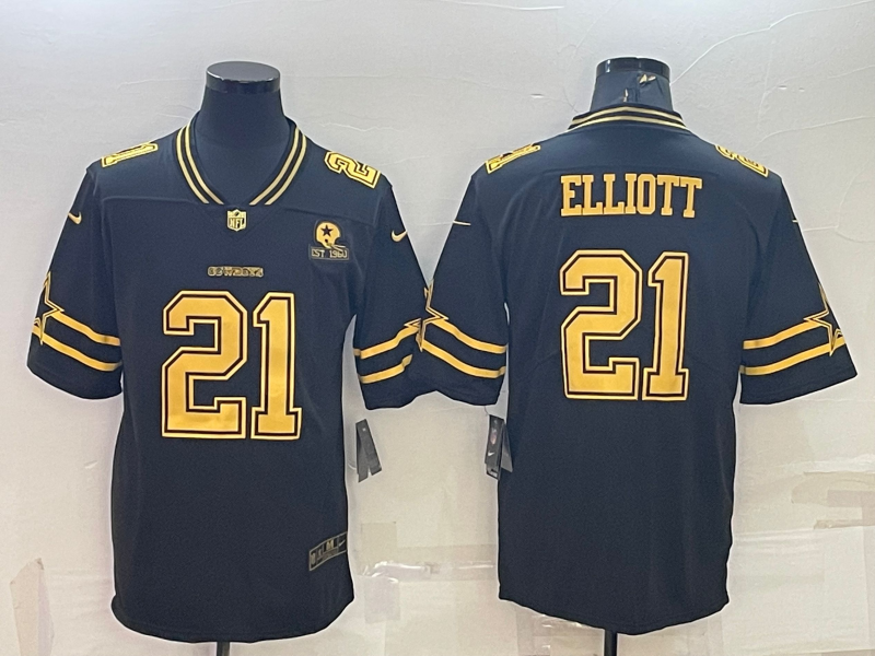 Dallas Cowboys #21 Ezekiel Elliott Black Gold Edition With 1960 Patch Limited Stitched Football Jers