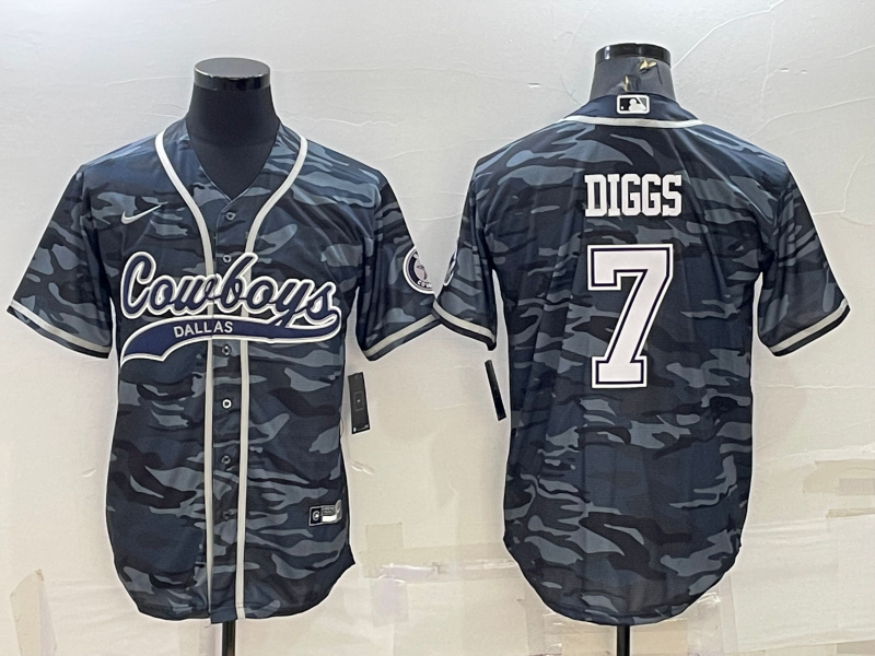 Dallas Cowboys #7 Trevon Diggs Grey Camo With Patch Cool Base Stitched Baseball Jersey