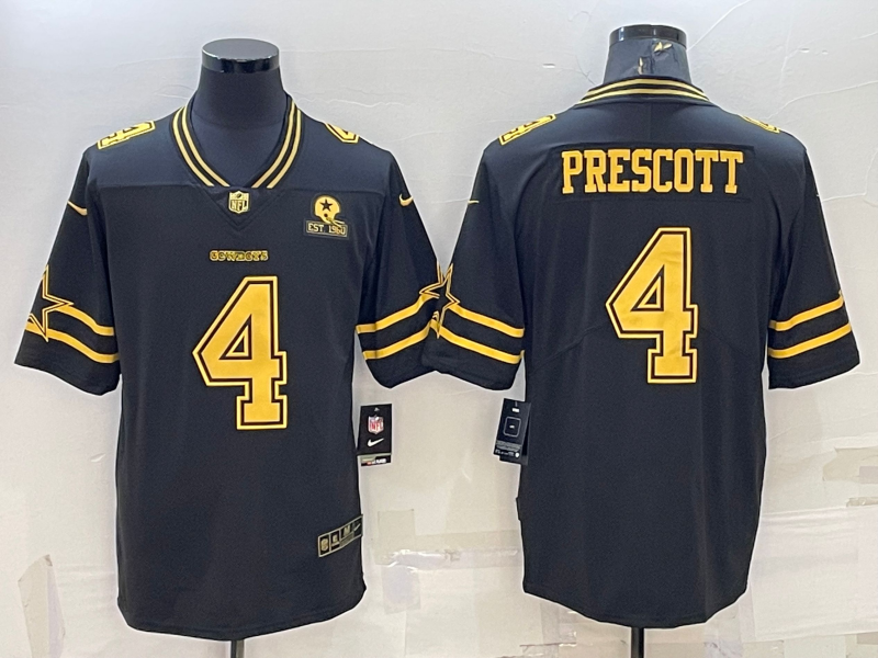 Dallas Cowboys #4 Dak Prescott Black Gold Edition With 1960 Patch Limited Stitched Football Jersey