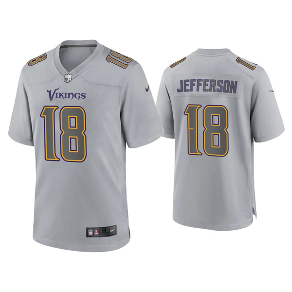 Minnesota Vikings #18 Justin Jefferson Gray Atmosphere Fashion Stitched Game Jersey