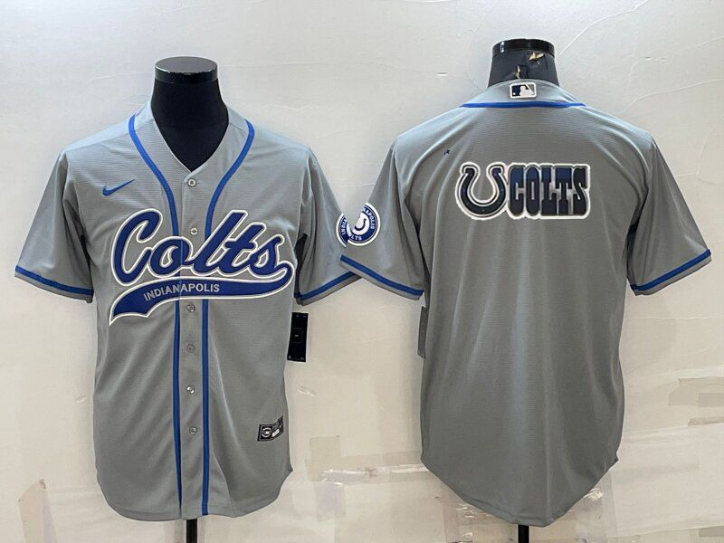 Indianapolis Colts Grey Team Big Logo With Patch Cool Base Stitched Baseball Jersey