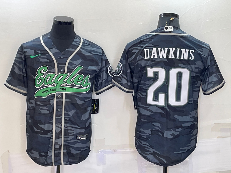 Philadelphia Eagles #20 Brian Dawkins Grey Camo With Patch Cool Base Stitched Baseball Jersey
