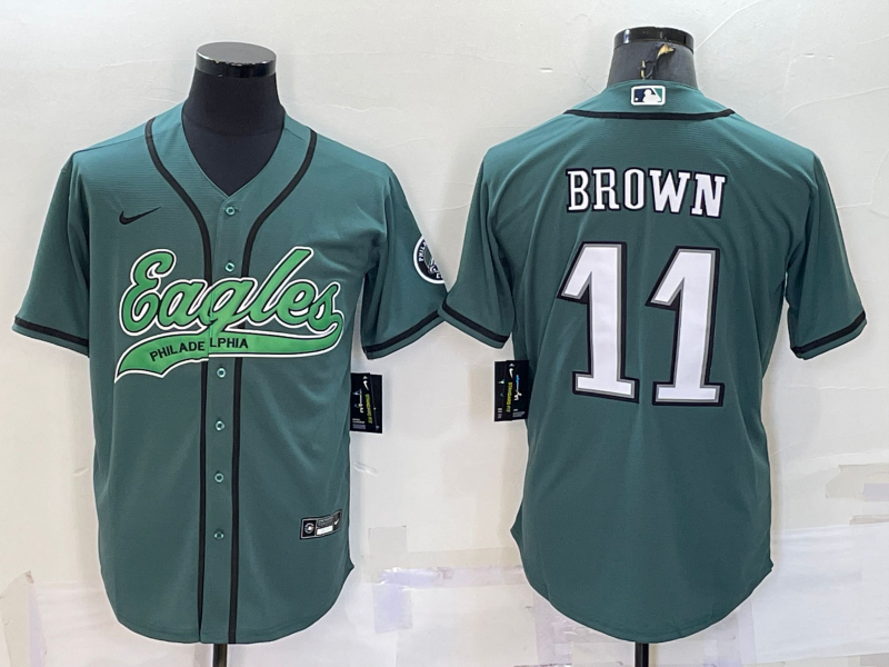 Philadelphia Eagles #11 AJ Brown Green With Patch Cool Base Stitched Baseball Jersey