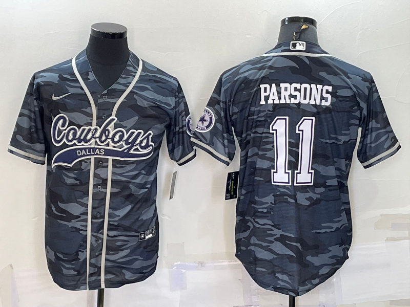 Dallas Cowboys #11 Micah Parsons Grey Camo With Patch Cool Base Stitched Baseball Jersey